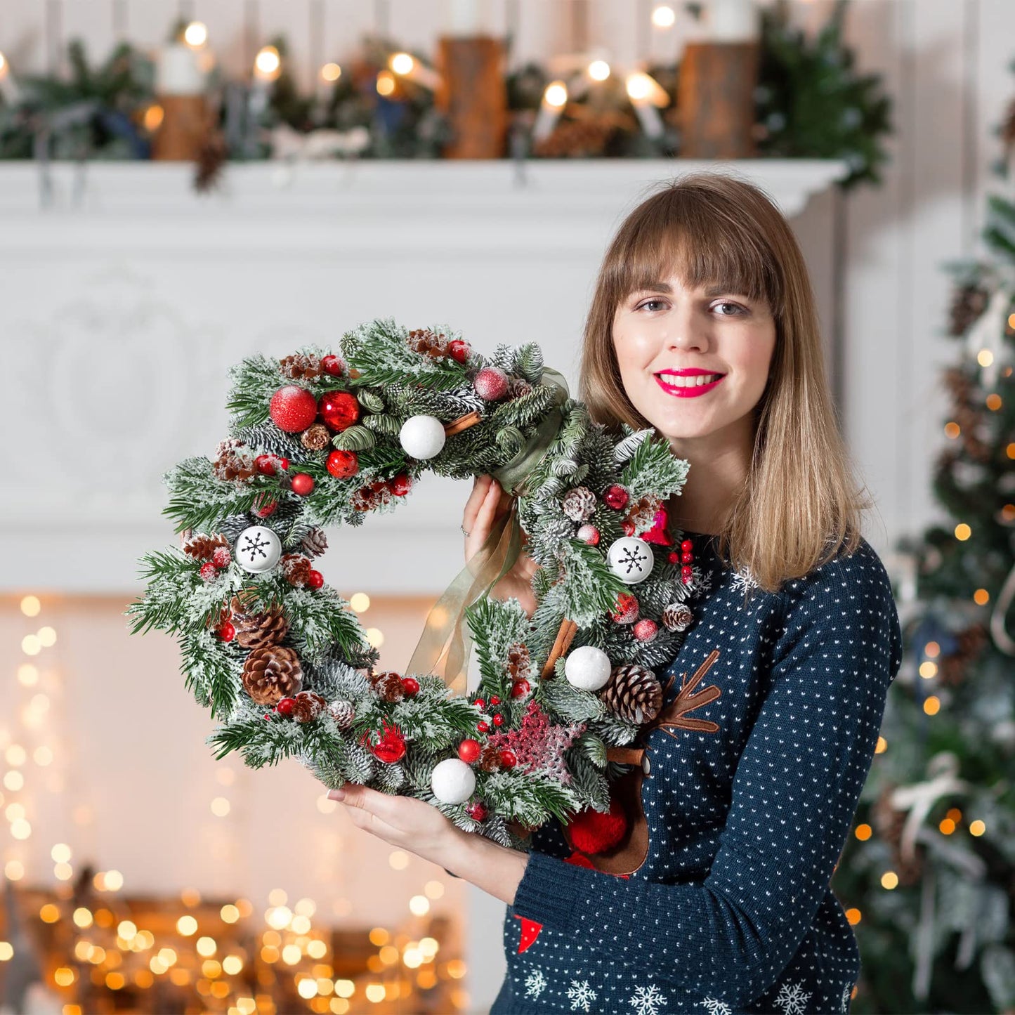 48 Pcs Christmas Picks and Sprays Christmas Tree Floral Picks Holly Red Berry Stems Spray for Crafts Artificial Faux Pine Branches Pine Cones Branches for Xms Tree Home Decor Garland Wreath (Fresh)