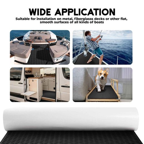 FOCEAN Boat Flooring - EVA Foam Boat Decking - Surfboard Traction Pads Self-Adhesive Sheet for Skateboard Skimboard RV Yacht Kayak, 94.5''x 23.6'', Black