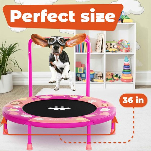 Happin® 36’’ Indoor Trampoline for Kids Ages 2-6, Foldable Mini Rebounder for Indoor & Outdoor Play with Adjustable Handle Bar and Ultra Safe Padding, Perfect Toddler Gift for Boys & Girls