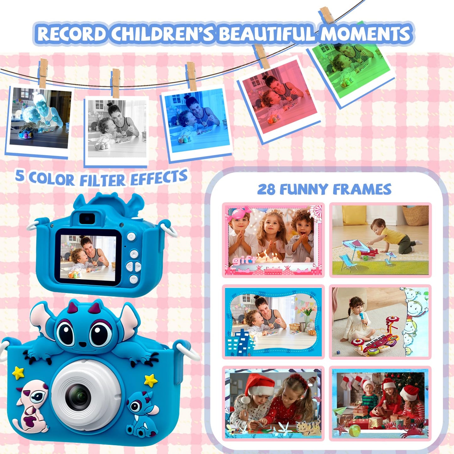Kids Camera Toddler Digital Camera Little Girls Toy Camera for 3 4 5 7+ Years Old Boys Christmas Birthday Gifts for Kids Digital Camera 40MP Dual Lens 1080P HD Video Selfie Camera with 32GB SD Card
