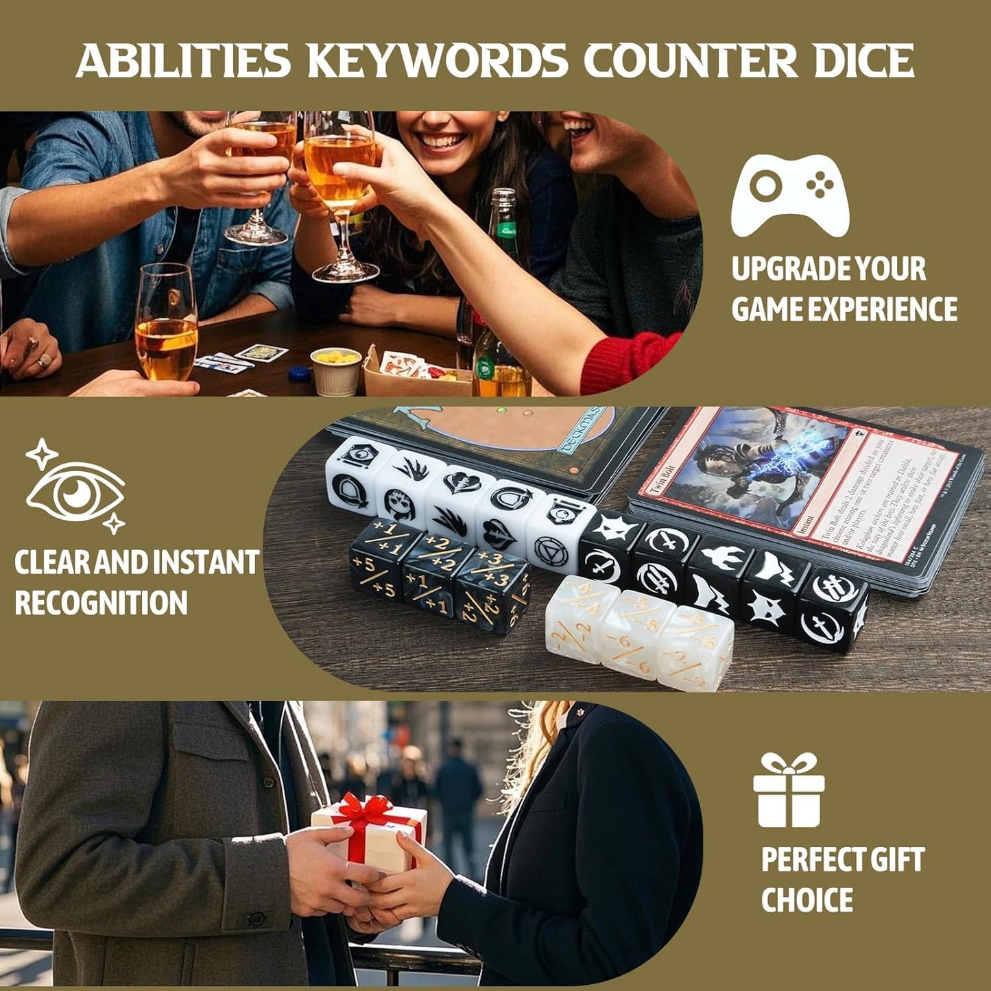 48 Pieces Abilities Keywords Counter Dice MTG Dice 1/+1 Counters Bulk Creature Stats Buff Tokens Dice Set for Magic The Gathering, MTG, TCG, Card Games Accessories (Multicolor)