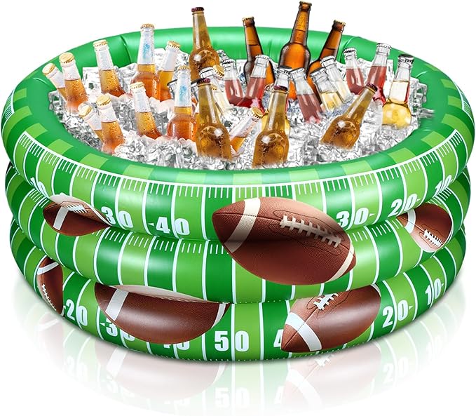 Fourluoo Football Part Decoration Inflatable Football Cooler Blow up Summer Beach Pool Drink Holder Ice Tray Food Drink Co...