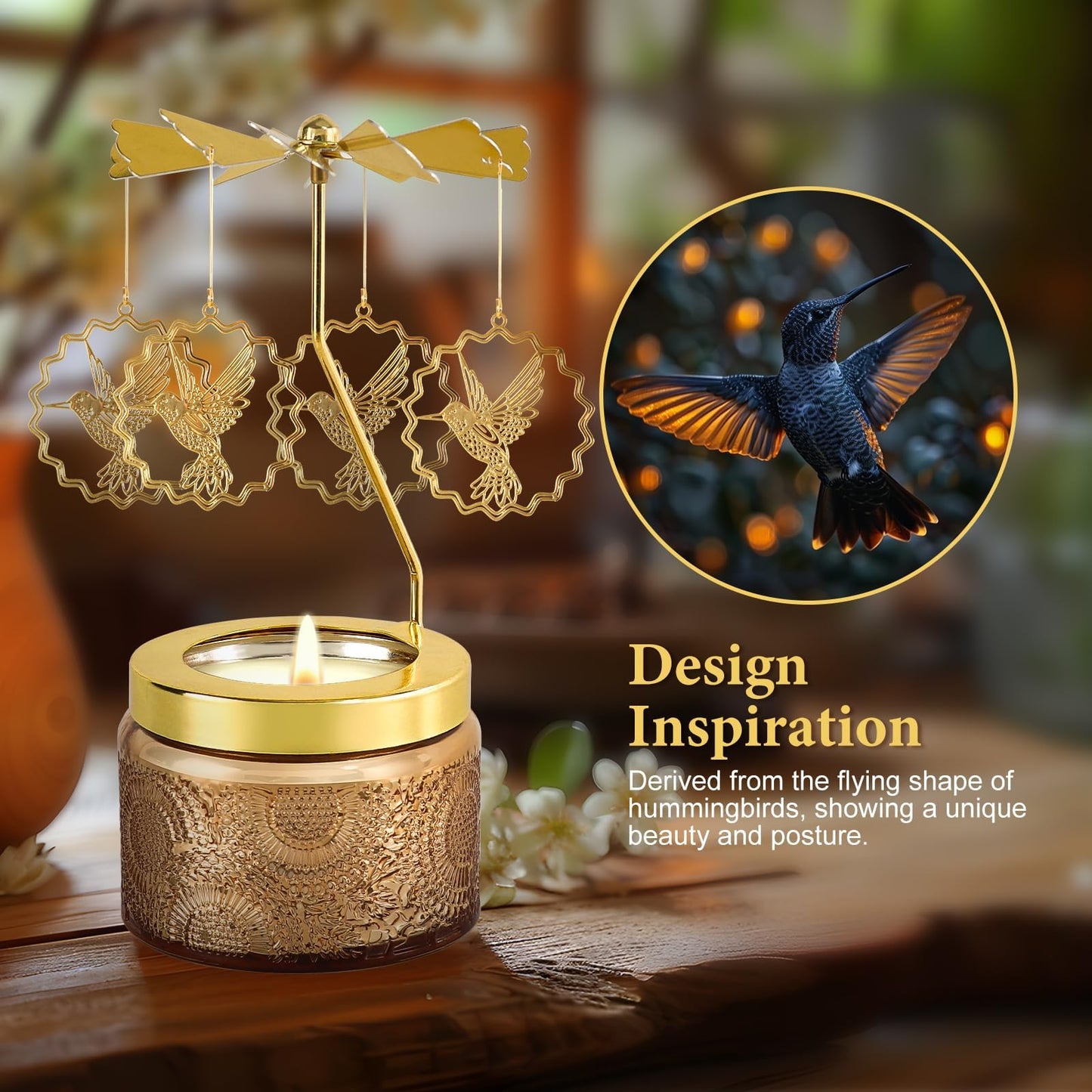 Birthday Gifts for Women, Mom, Wife, Girlfriend, Sister, Her, Female Friends, Gifts for Women Birthday Unique, Mothers Day Gift, Anniversary Rotating Candles Gift for Woman (Hummingbird)