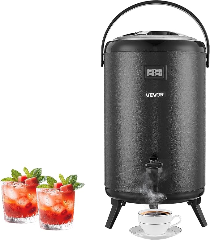 VEVOR Insulated Beverage Dispenser, 3.2 Gal/12L Stainless Steel Thermal Drink Server with Spigot & Temp Display, Suitable ...