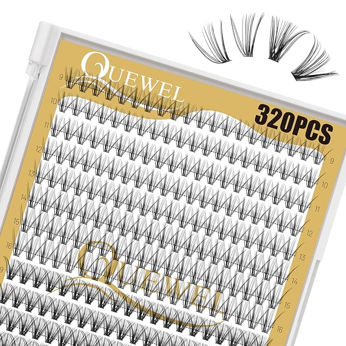 QUEWEL Lash Clusters 320Pcs Cluster Lashes 20D+30D C Curl Lash Cluster Eyelash Extensions Mix9-16mm Individual Eyelashes Clusters Wispy Lash Clusters Thin Band Soft to Use at Home(20D+30D C Mix9-16)