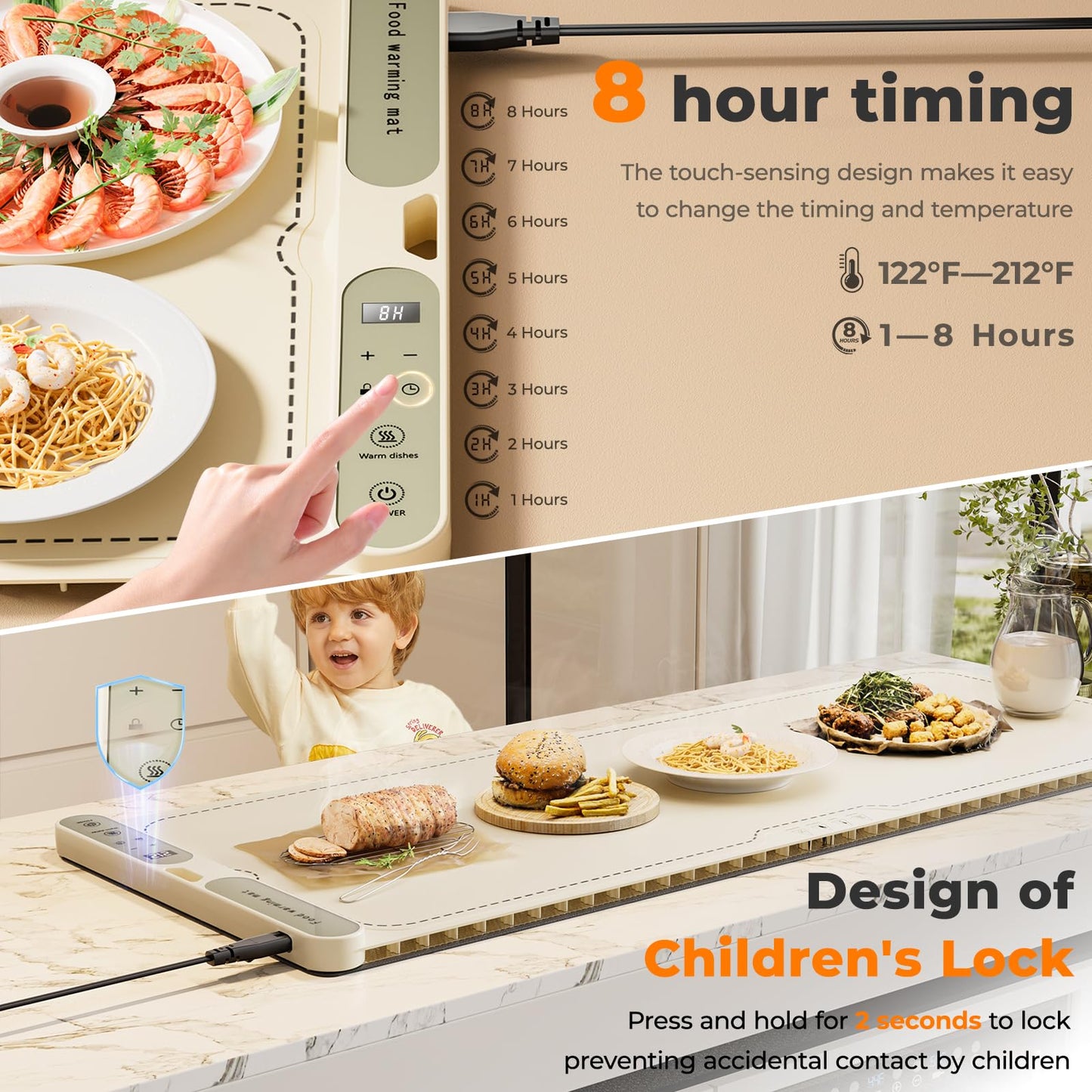 VMYTH Warming Mat for Food with Heat Resistant Pad,7-Temp & 8H Timer,Child Lock Safety,Fast Full-Food Warming Mats for Countertop,Family Dinners,Parties & Kitchen,Roll Up Warming Food Mat (39"×15")