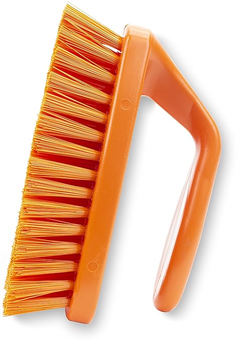SPARTA Scrub Brush with Iron Shaped Handle and Stiff Bristles, Heavy Duty Scrubber Brush for Kitchen, Bathroom, Shower, Tile, Sink, Carpet and Bakepans, Polypropylene, 6 Inches, Orange