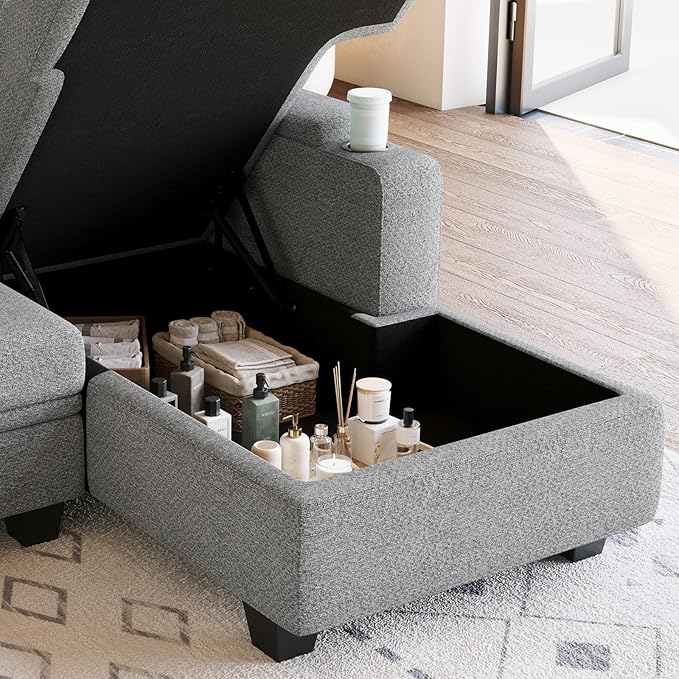 Belffin Oversized Sleeper Sofa U Shaped Modular Sectional Couch with Double Storage Chaise Convertible Sofa Bed. Light Gery Couch