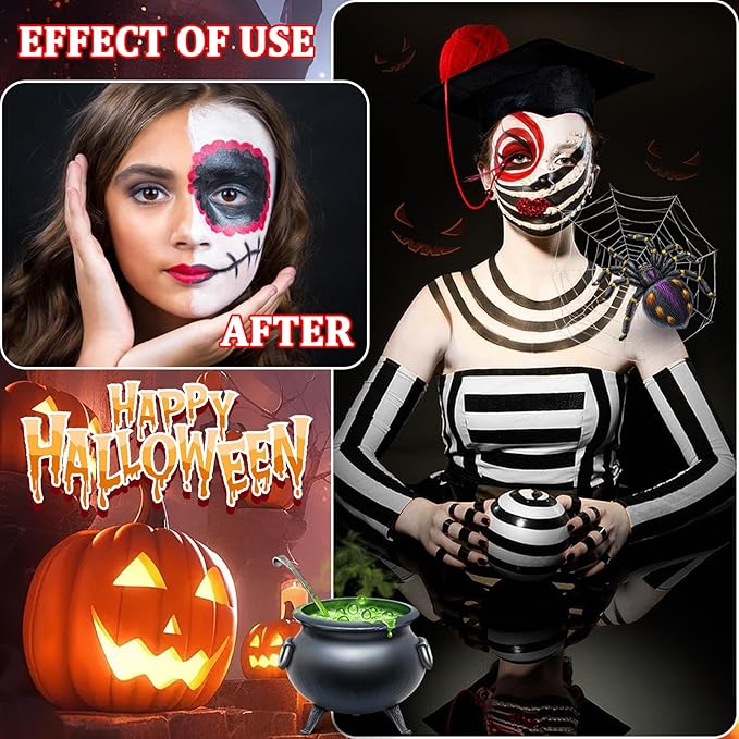 White Black Red Face Body Paint,Blendable Halloween Face Body Paint Clown Special Effects Makeup Kit,Highly Pigmented Washable Cream Body Painting for Halloween Clown Cosplay Theme Parties Costume