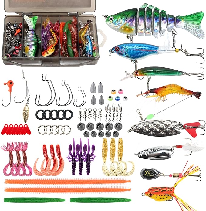 SMMYMGF Fishing Lures Tackle Box Kit,Saltwater Freshwater Fishing Gear and Equipment,Including Bionic Swimbait,Top Water b...