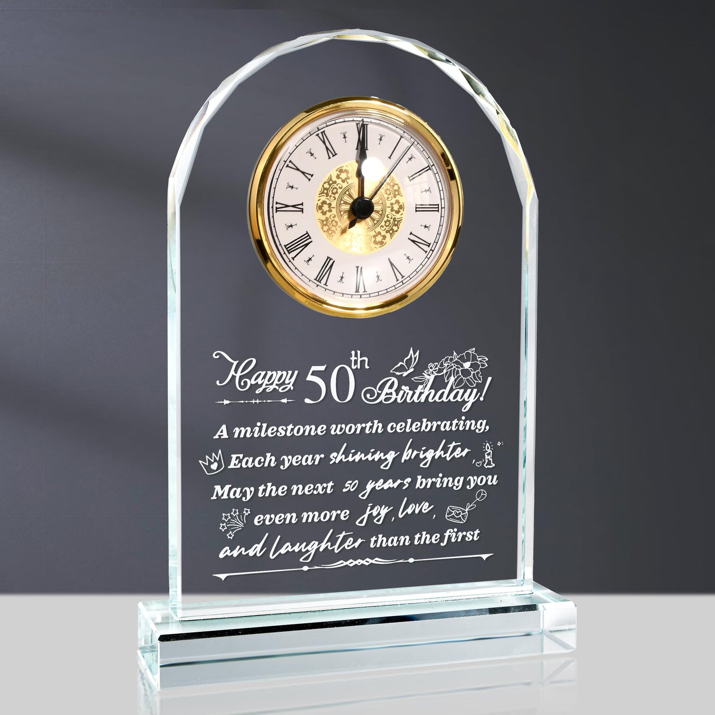 QIANCHANG 50th Birthday Gift for Men and Women, Crystal Roman Numerals Decorated Quartz Clock, for 50 Year Old Women, 50th Birthday Gift for Men