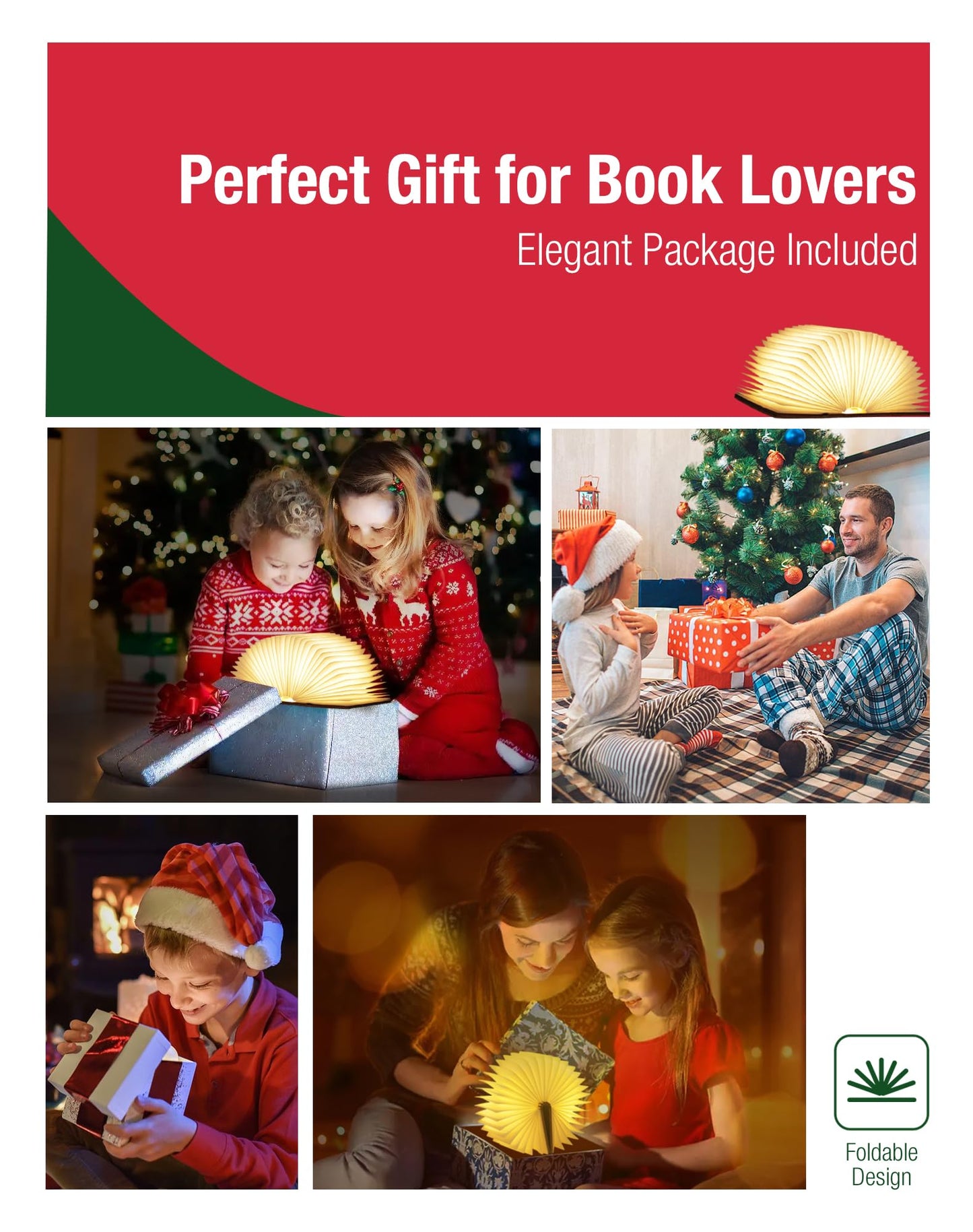 ZBOLE Wooden Book Lamp - Portable Folding LED Book Light for Reading, Unique Gift for Book Lovers, Magnetic Mood Lighting for Home&Library Decor (Maple)