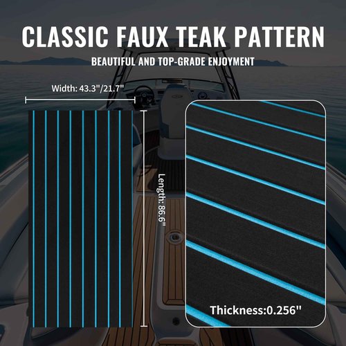 BOSSDECK Boat Flooring - EVA Foam Boat Decking - Self-Adhesive Boat Mat Faux Teak Marine Carpet for Boats RV Yacht Kayak 86.6"x21.7", Black with Blue Lines