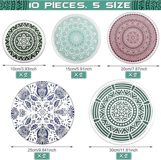 Patelai 10 Pcs Bowl Covers Reusable in 5 Size Stretch Cloth Fabric Elastic Food Storage Bowl Covers Bread Sourdough Lids for Proofing Food Fruits Leftover(Red, Green, Blue,Rustic Style)