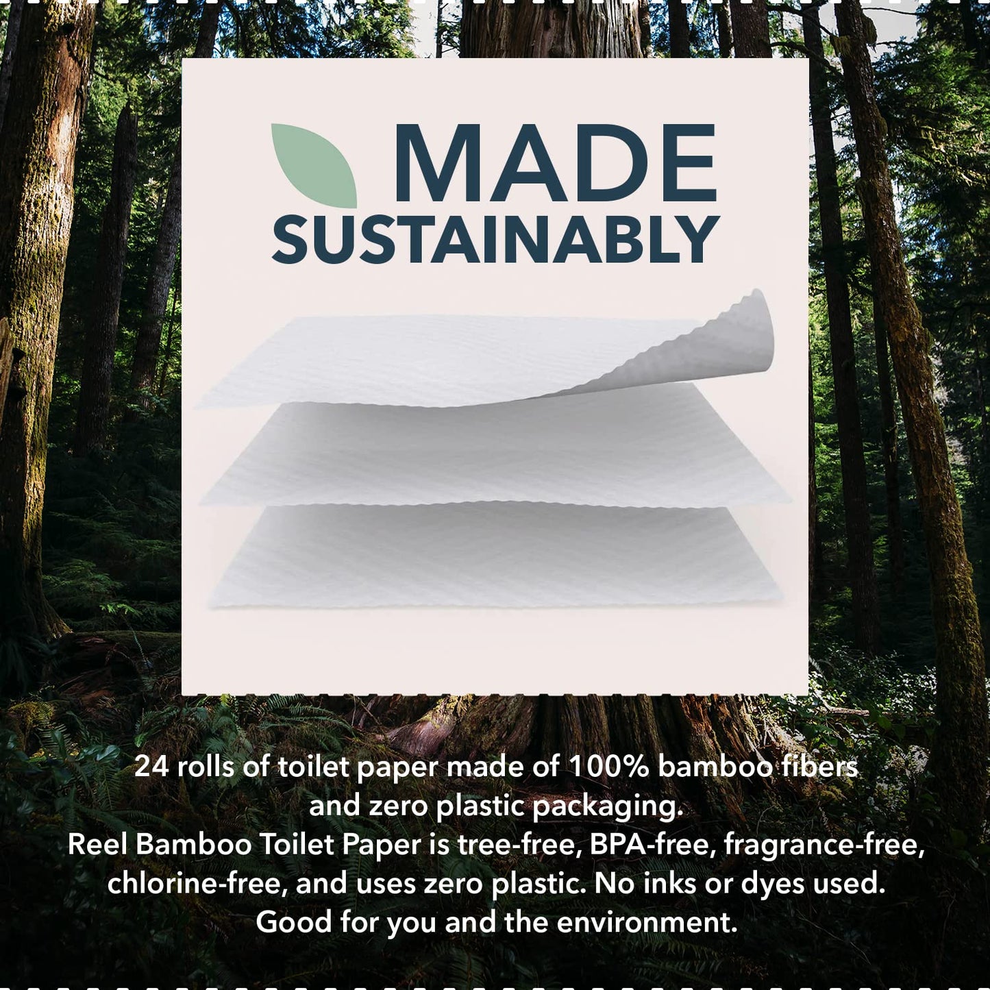 Reel 3-Ply Soft and Strong Bamboo Toilet Paper - 12 Rolls - Toxin-Free, Tree-Free, PFAS Free, BPA Free - Zero Plastic Packaging, Sustainable & Septic Safe
