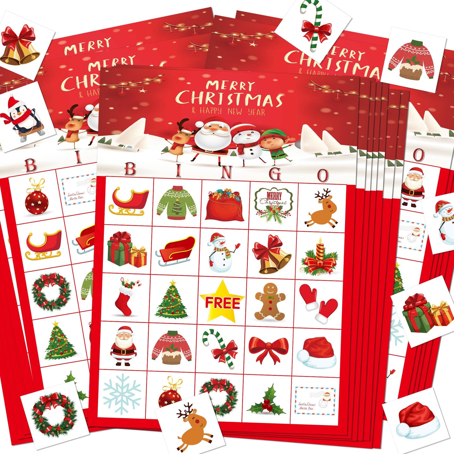 MISS FANTASY Christmas Bingo Game for Kids - 24 Players Bingo Cards Christmas Games Crafts Christmas Bingo Game for Large Group, Christmas Games for Family Classroom Activities Party Favors Supplies