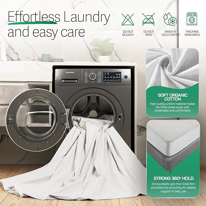 Earthbound Grounding Sheets King Size - Improve Sleep and Relax with Our 90% Organic Cotton, 10% Pure Silver Grounded Sheet | Reduce Inflammation w/Well Deep Pocket Grounding Well Bed Sheet - White