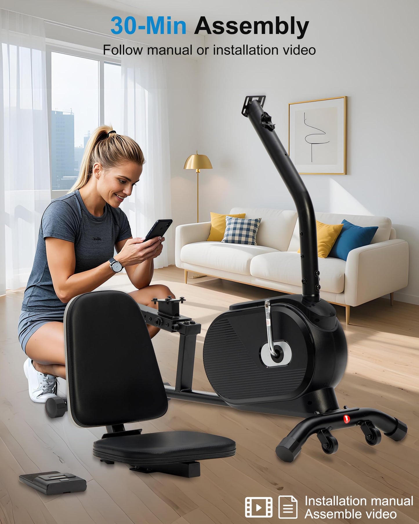 ECHANFIT Recumbent Exercise Bike for Home - 380LBS Weight Capacity, Exercise Bike with Smart Workout APP, 16-Level Magnetic Resistance, LCD Display, Comfortable Seat