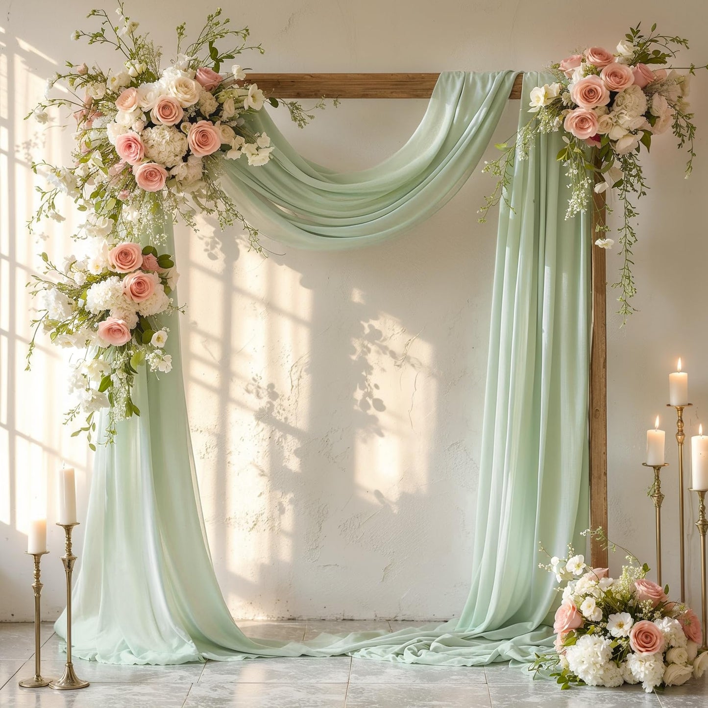 Partisky Wedding Arch Draping Fabric, 1 Panel 28 X 19Ft Sage Green Sheer Fabric Drapes Backdrop Curtain For Wedding Ceremony Par