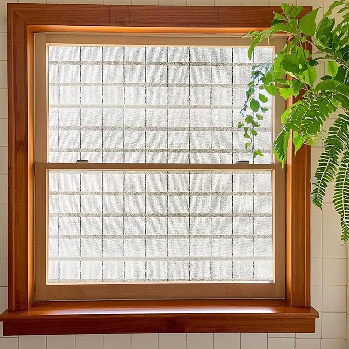 Window Privacy Film, Frosted Glass Decorative Static Cling, Removable Sun Blocking Vinyl Covering,Window Film for Home Kitchen Living Room Bathroom, Star Shield,17.3" x 78.7"