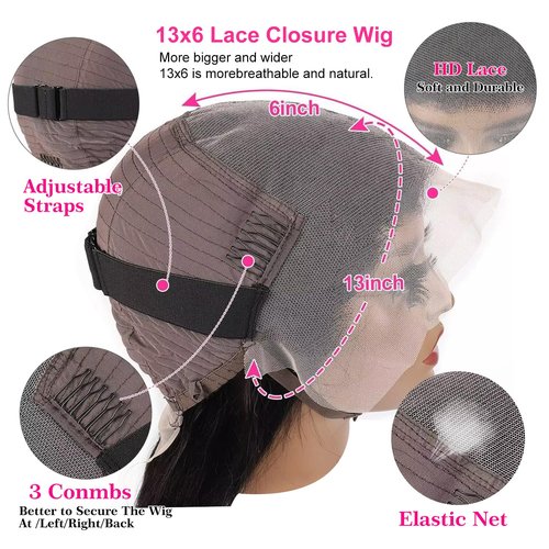 Ferzzon 13x6 Deep Wave Lace Front Wigs Human Hair Wig 180 Density Deep Curly Lace Frontal Glueless Human Hair Lace Front Wig Pre Plucked Natural Black 24 Inch