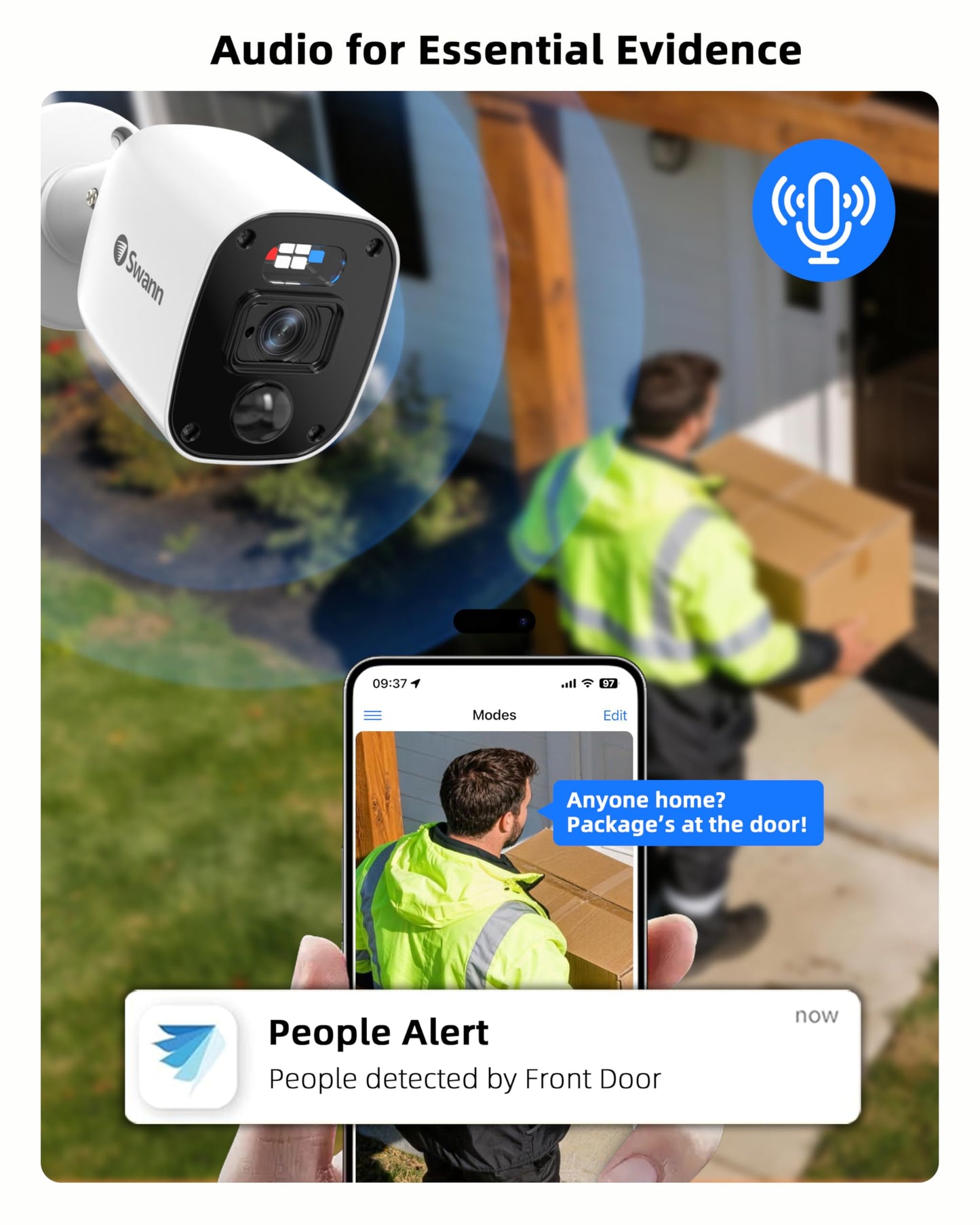 Swann Home Security Camera System,6 Cams H.265 Wired with Person Vehicle Detection, 2k 8CH Surveillance DVR Kit-Deterrent Red & Blue Lights, Color Night Vision,24/7 Recording,8468562KMQB