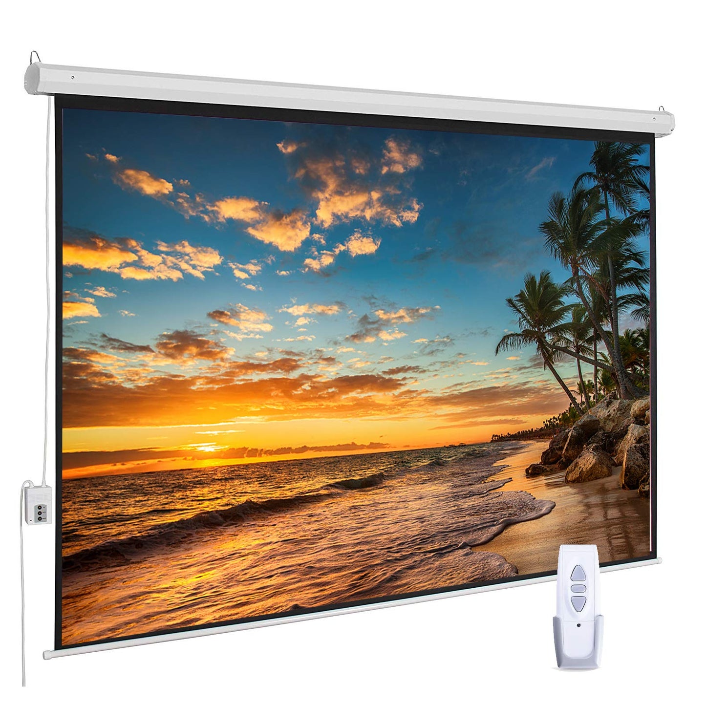 ZUEDA100 Inch Motorized Projector Screen with Remote, 16:9 HD Electric Movie Screen, Wrinkle-Free Matte White Wall/Ceiling Mounted Projection Screen for 4K Home Theater, Office & School (White)