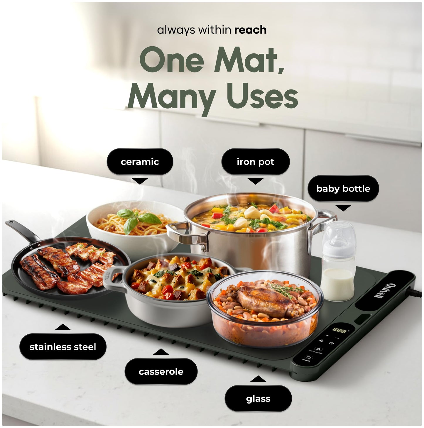 Quiveli Plateful Food Warming Mat For Food - 24x15", With Child Lock - Warming Pads For Food Heat Mats For Kitchen Counter - Food Warming Mat To Keep Food Warm For Party