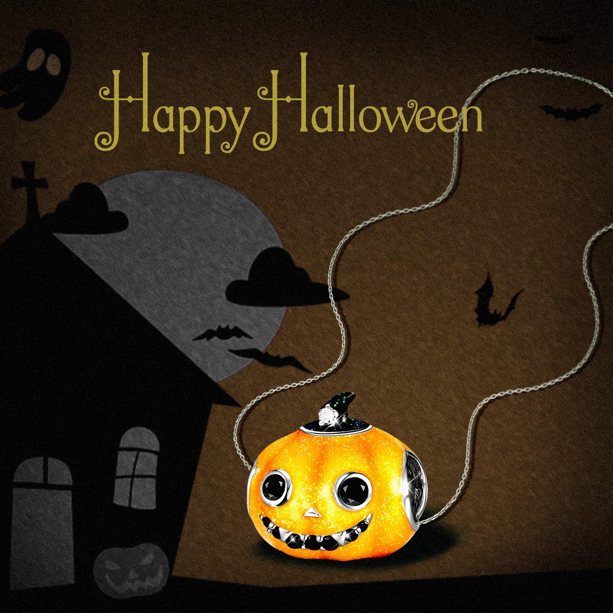 FOREVER QUEEN Sterling Silver Jack-O'-Lantern Halloween Charms for Pandora - Best Halloween Jewelry Gifts for Women