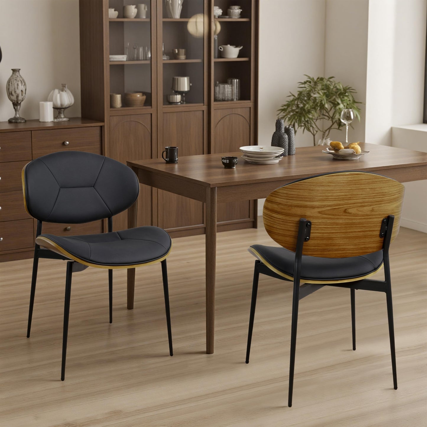 Art Leon Dining Chairs Set of 2- Modern Kitchen Chairs Side Chairs Curved Back and Metal Legs for Kitchen Dining Room Restaurant Black