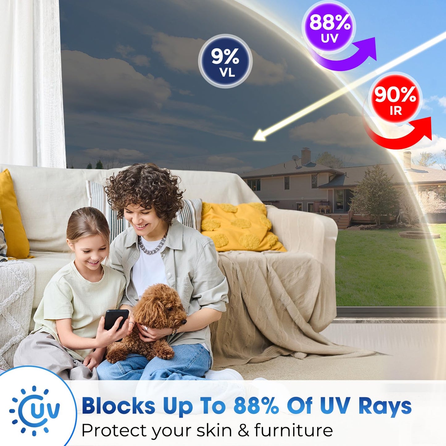 Coavas One Way Window Privacy Film, Window Tint for Home, Daytime Reflective Mirror Glass Windows Coverings Heat UV Blocking See Out Not in, Black, 17.5 x 78.7 Inch