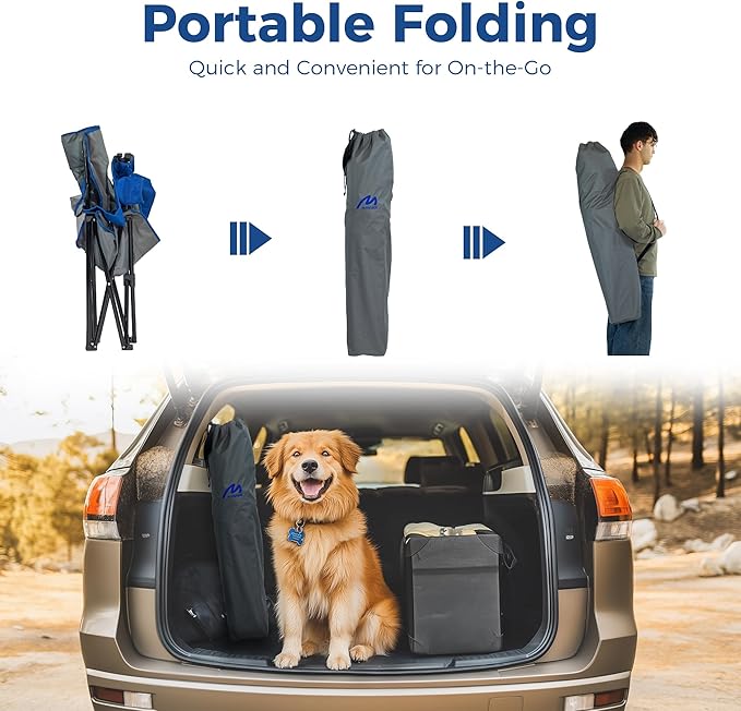 Matrasco Oversized Padded Camping Chair, Heavy-Duty Steel Frame for 450 lbs Supports, Convenient 6-Can Cooler, Portable Carry Bag, Perfect for Outdoor, Beach, and Hiking (Gray & Sapphire Blue)