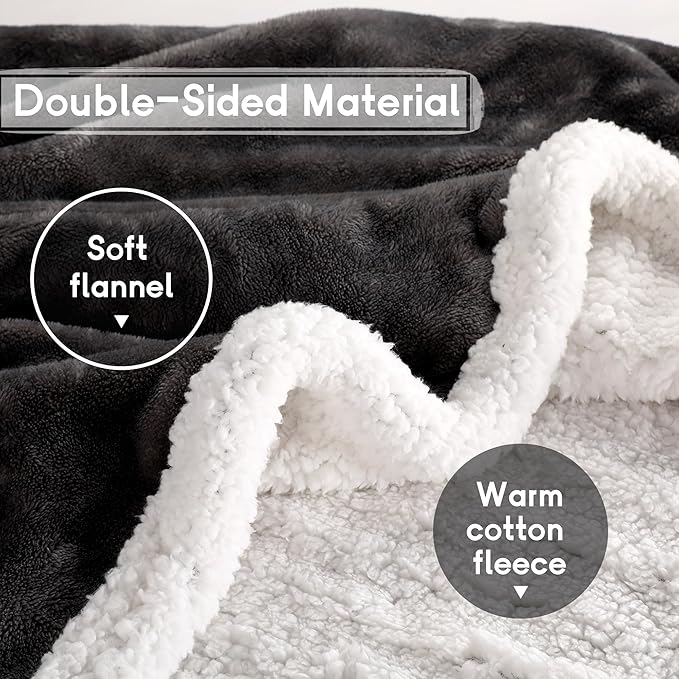 Heated Blanket Electric Throw Size 50''x60'' with 9 Heating Levels, 3 Hour Auto Shut Off, Machine Washable, Flannel & Sherpa Double-Sided Soft Warming Blanket for Couch, Bed, Office - Dark Grey