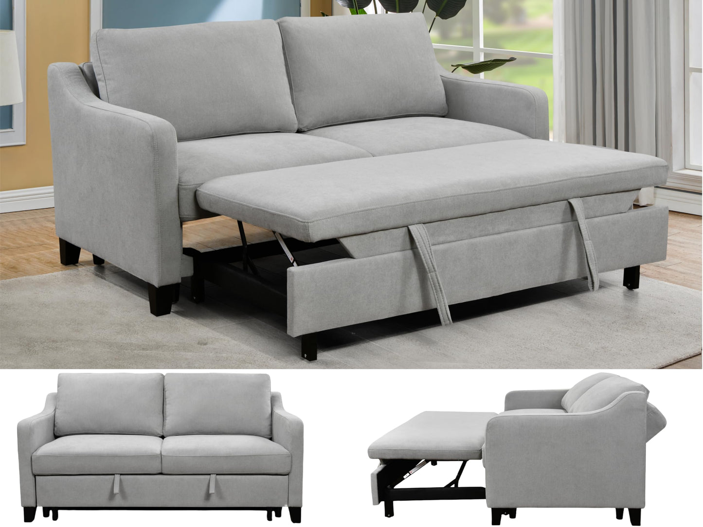 ZIGHTH 69'' Queen Size Sleeper Sofa Couch with Pullout Bed, Convertible Futon Loveseat Sofas with Adjustable Backrest, Comfy Couches Beds for Living Room, Light Grey