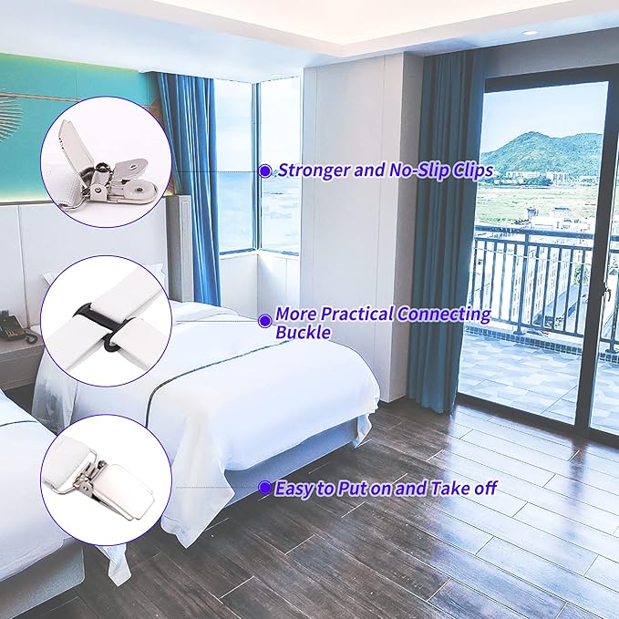 Upgrade Bed Sheet Straps 8 PCS Heavy Duty Bed Sheet Holder for Corners Fitted Sheet Clips Sheet Suspenders White