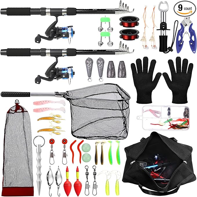 MiniInflat Telescopic Fishing Rod and Reel Combo, 6.89ft 2pcs Collapsible Rod with Plier Lip Gripper Lures Carrier Bag Pr...