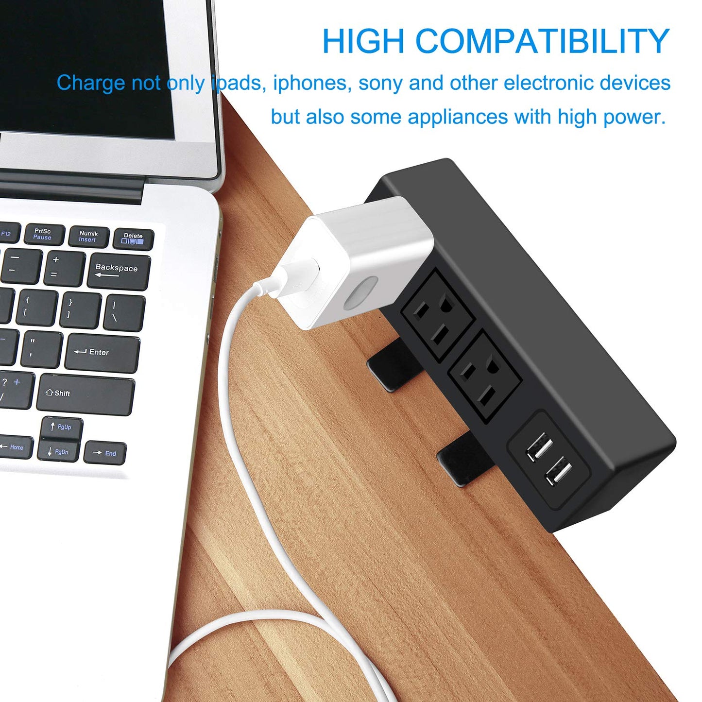 CCCEI 3 Outlet Desk Clamp Power Strip with USB Ports, Desktop Power Strip Surge Protector 1200J. Table Mount Charging Power Station, on Edge Power Outlet 125V 12A 1500W.