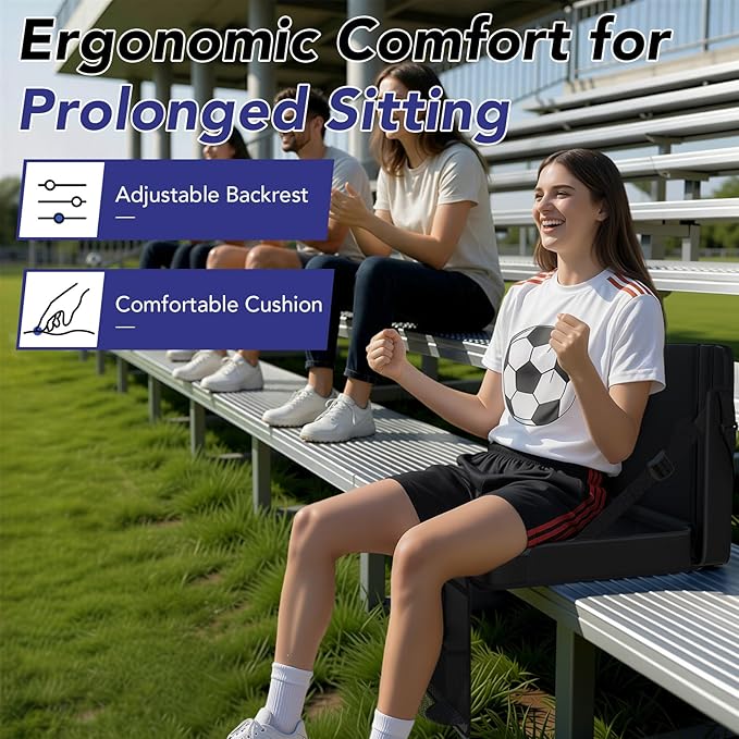 janiry Stadium Seats with Back Support 2PACKS Adjustable Bleacher Chairs with Back and Cushion Bleacher Seat with Cup Holder, Carry Handle & Shoulder Strap for Outdoor Sports Events, Picnics, Beaches
