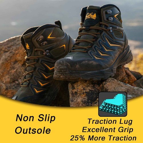 BOTAS PRO Men's Waterproof Hiking Boots, 6 Inch Slip Resistant Light Weight Outdoor Boots(BP22111-10.5)