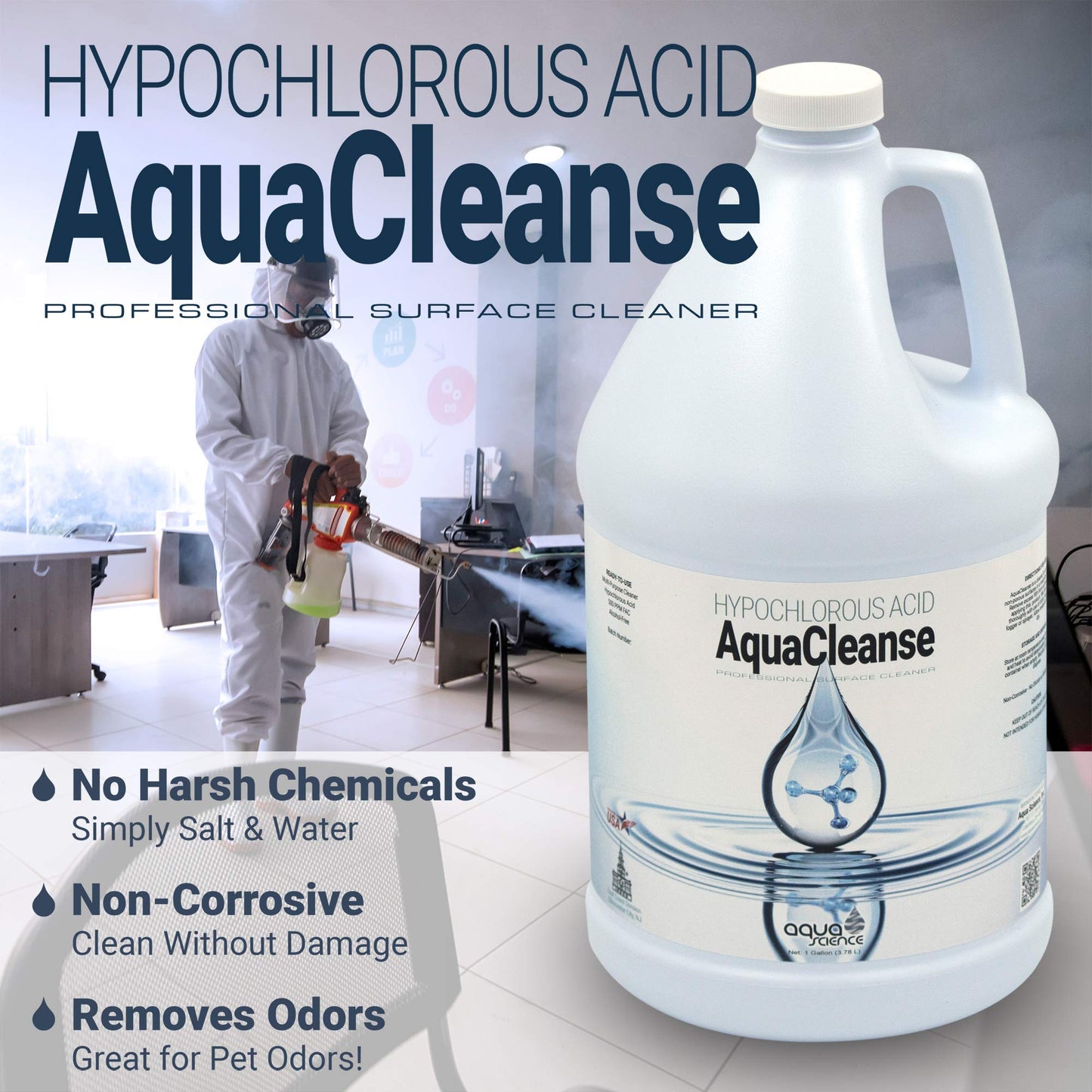 Hypochlorous Acid 500PPM (1 Gallon Jug) For Cleaning (Dental & Medical Professionals). All Natural HOCL Surface Cleaner For ULV Fogging Machines (Foggers) | Made In USA