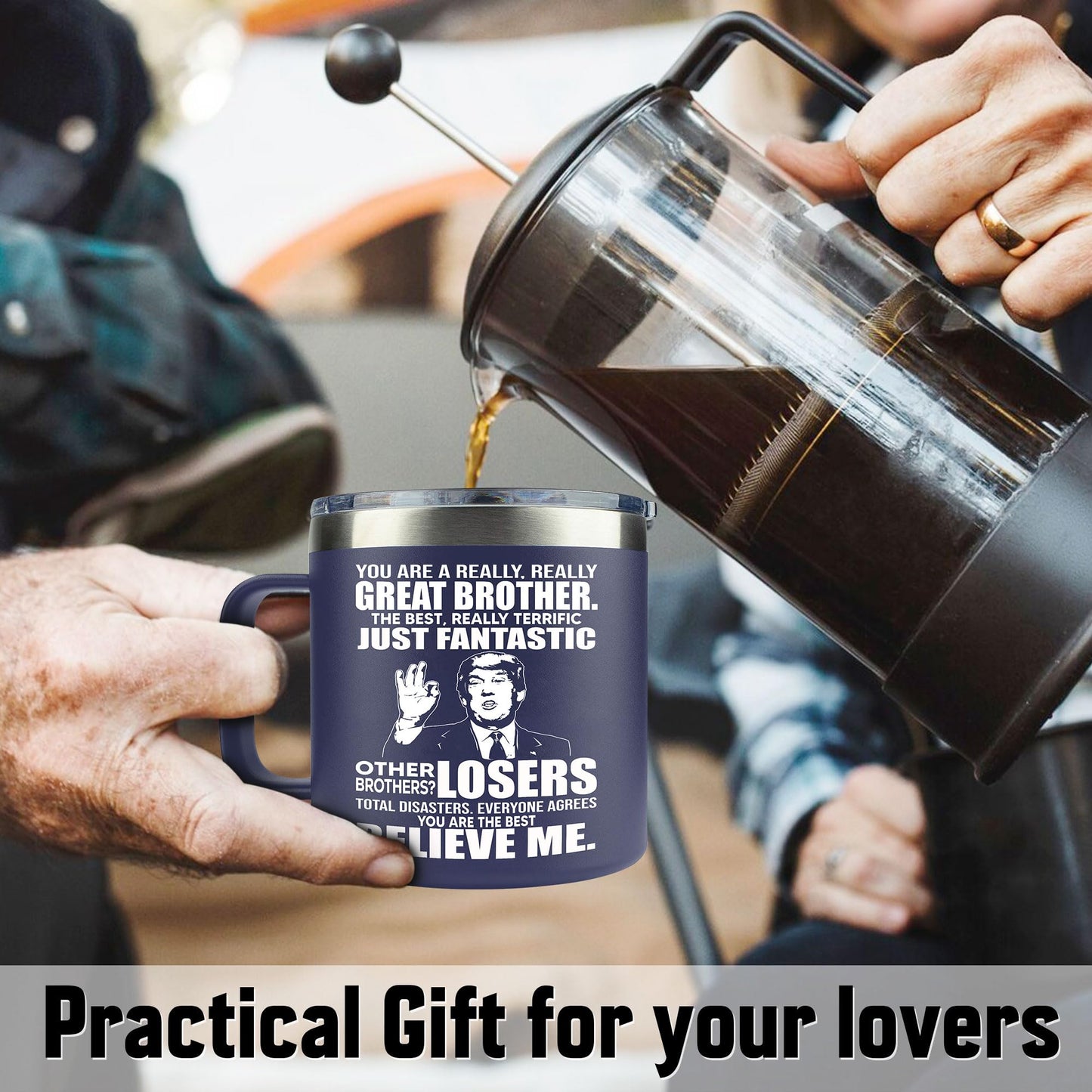 VIWIS Gifts For Brother From Sister, Bro - Father's Day Gifts, Best Birthday Gift For Big, Little Brother, Siblings, Brothers In Law - Funny Gag gifts For Men - 14 Oz Coffee Mug