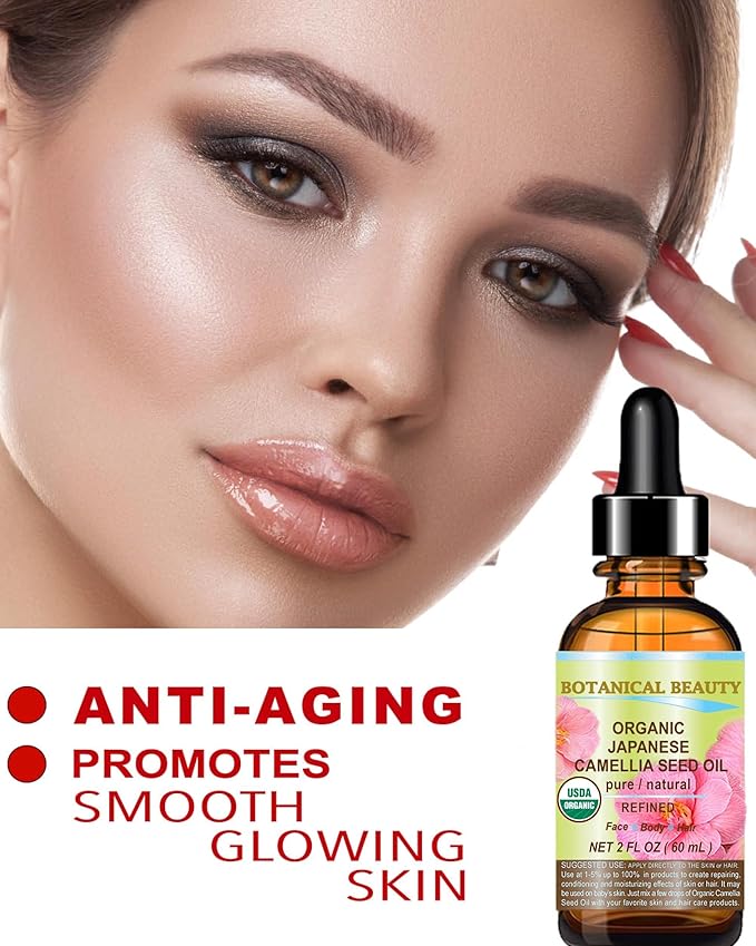 Botanical Beauty Japanese ORGANIC CAMELLIA Seed Oil. 100% Pure Natural Undiluted Refined Cold Pressed Carrier Oil to revitalize and rejuvenate the hair, skin and nails. 4 Fl. oz 120 ml