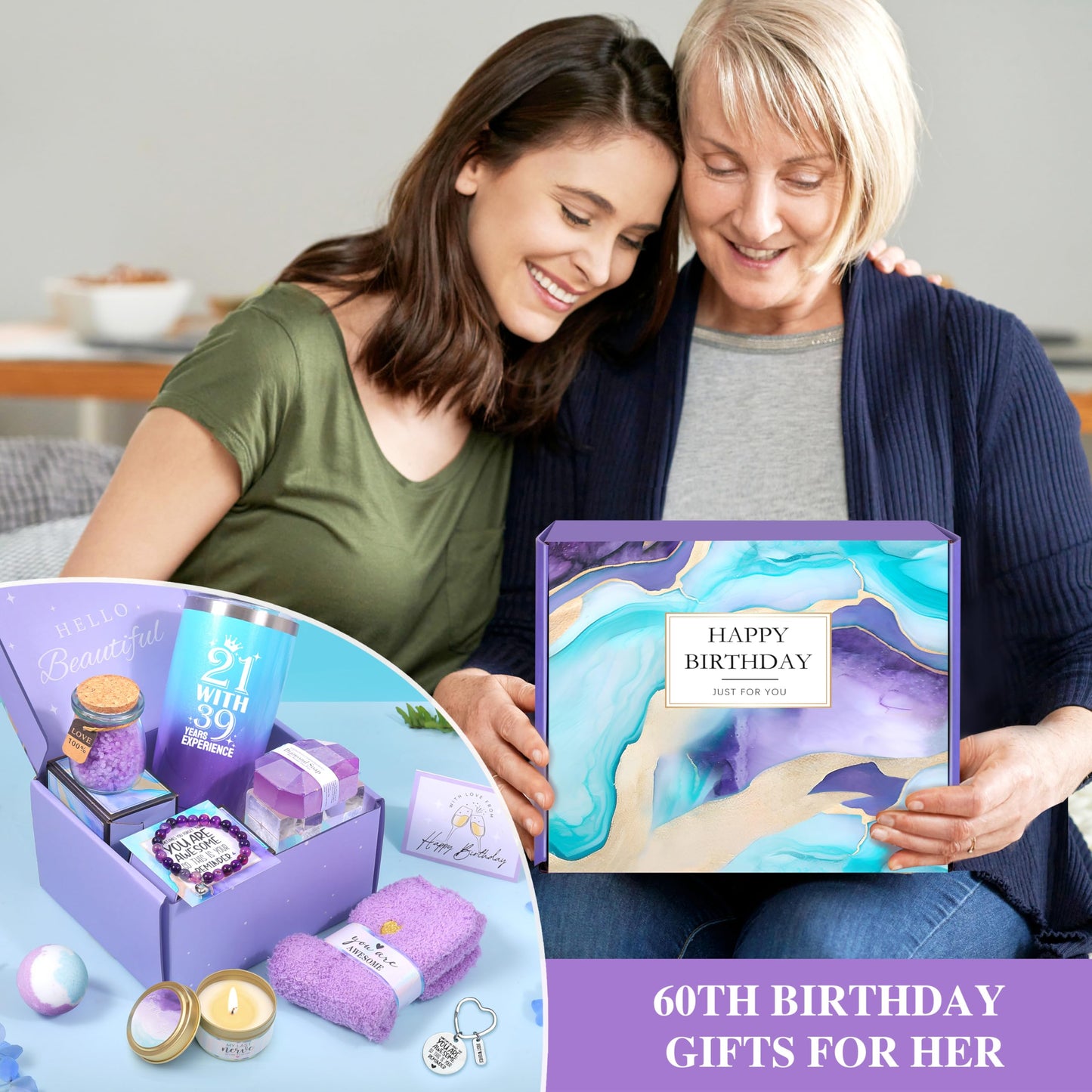 60th Birthday Gifts For Women, Unique Birthday Gifts Ideas for 60 Year Old women, Happy 60th Birthday Gifts for Her Mom Sister Friend Wife Coworker Bestie Teacher