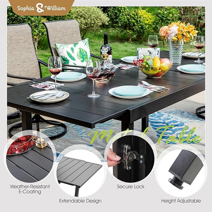 Sophia & William 9 Piece Outdoor Patio Dining Set, Patio Furniture Set with 8 Swivel High Back Patio Dining Chairs and Expandable Metal Table, Textilene Fabric for Backyard, Poolside, Balcony