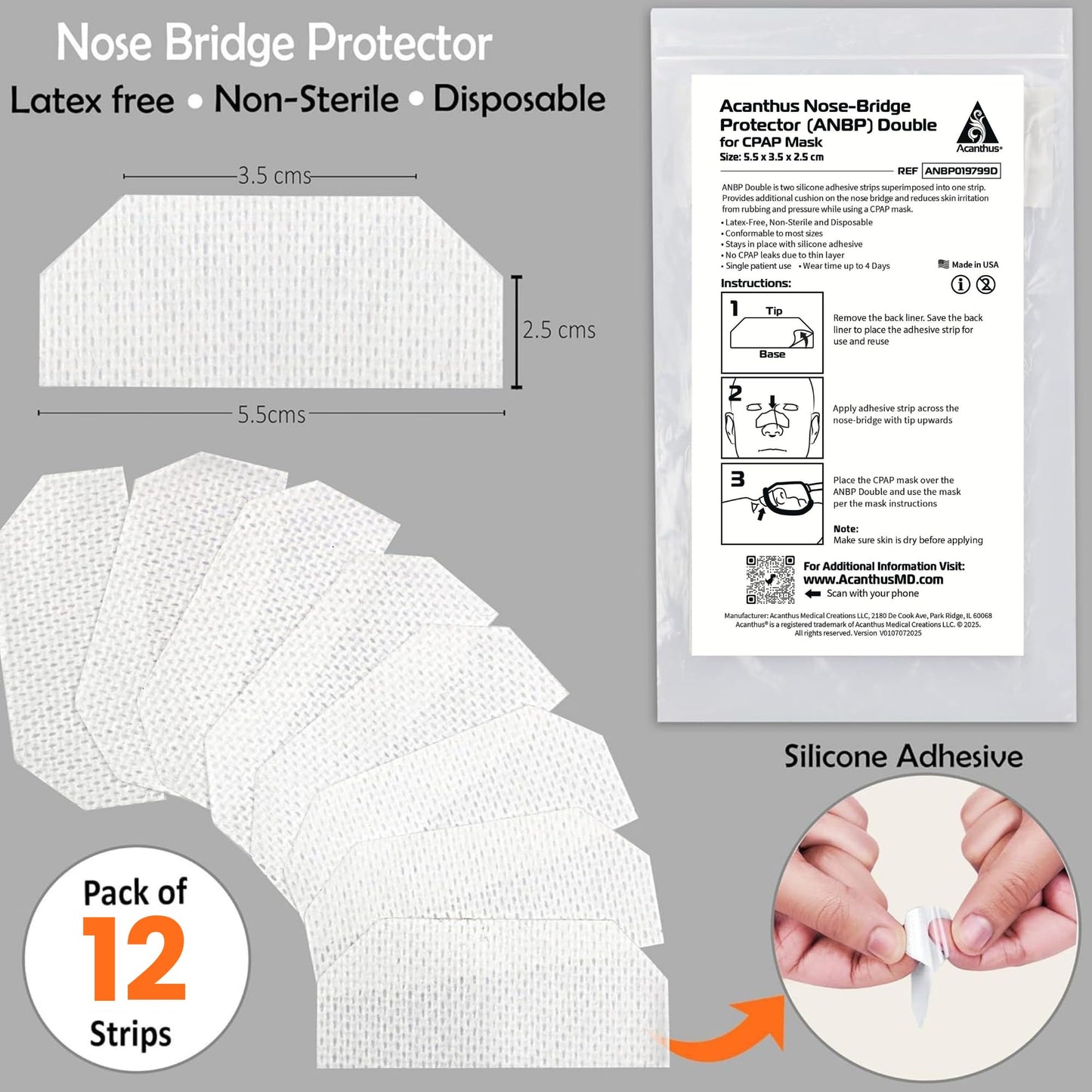 Acanthus - 12 Pack CPAP Nose Bridge Protectors (ANBP) Double for CPAP Mask Extra Cushion for Nasal Skin Protection - Reusable Latex-Free - CPAP Accessories Mask Liner - Pack of 12