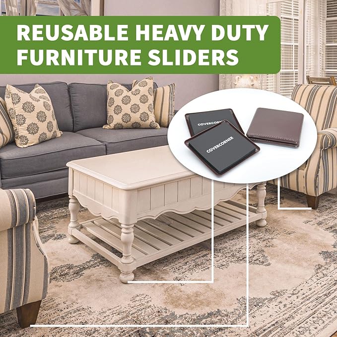 COVERCORNER Furniture Sliders for Carpet 8 PCS - 5 inch Furniture Moving Slider Chair Legs Floors Protectors Square Furniture Movers Sliders – Move Your Furniture Easy & Safely(for Carpet)-Brown