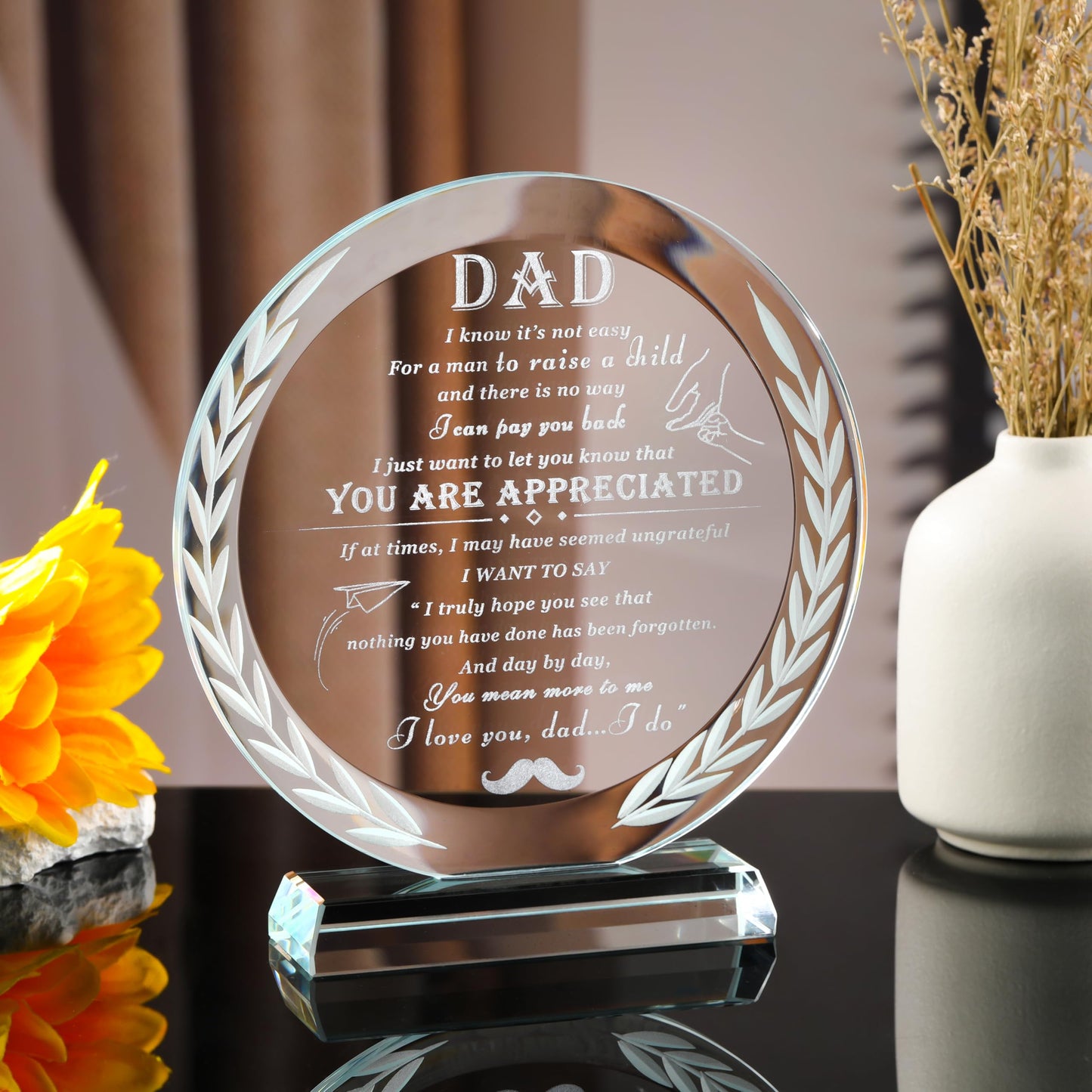 Qianwei Gifts for Dad Father's Birthday Day from Daughter Son Crystal Plaque Keepsake Present to My Dads Gift for Christmas Valentines New Year Thank You Gifts Ideas for Fathers