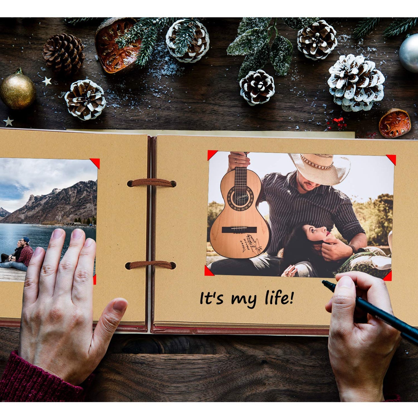 Scrapbook Albums, LUNIQI Leather Embossed Letter Cover Our Adventure Book, Hand Made DIY Collecting Photoes for Family, Party, Marry, Travel, Hold 3X5, 4X6, 5X7, 6X8, Stickers, Gift Box