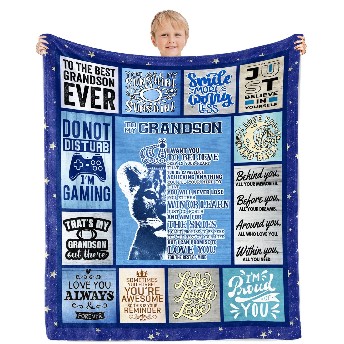 Sulpoie Grandson Gifts from Grandma Grandpa, Christmas Graduation Birthday Gifts for Grandson Throw Blanket 60"x50"