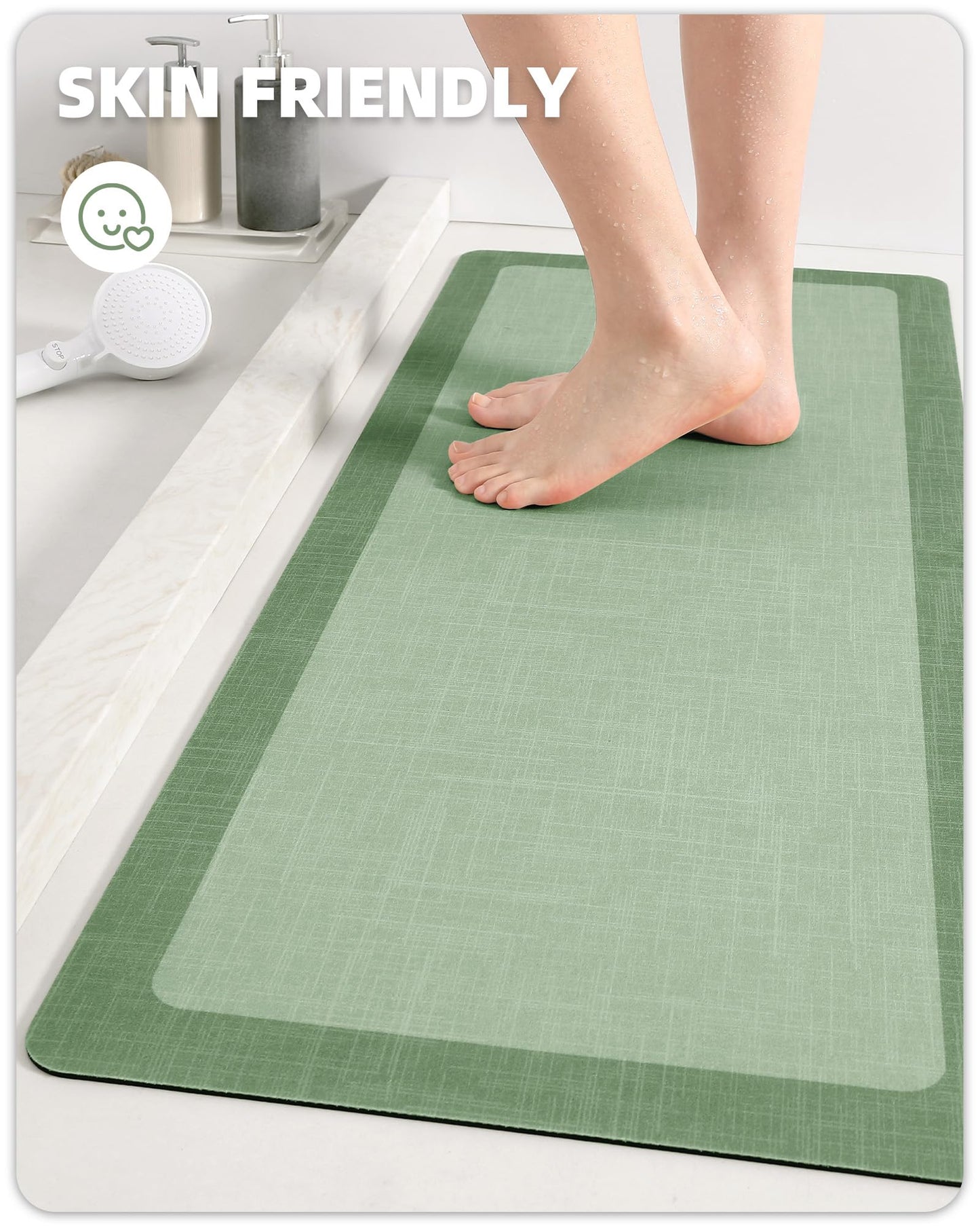 Color&Geometry Quick Dry Bath Mat Bathroom Rugs Non Slip Washable Super Absorbent Bath Mat Low Profile Bath Rug Thin Bathroom Rugs Fit Under Door for Bathtub Sink Shower Toilet, 16"x24", Green
